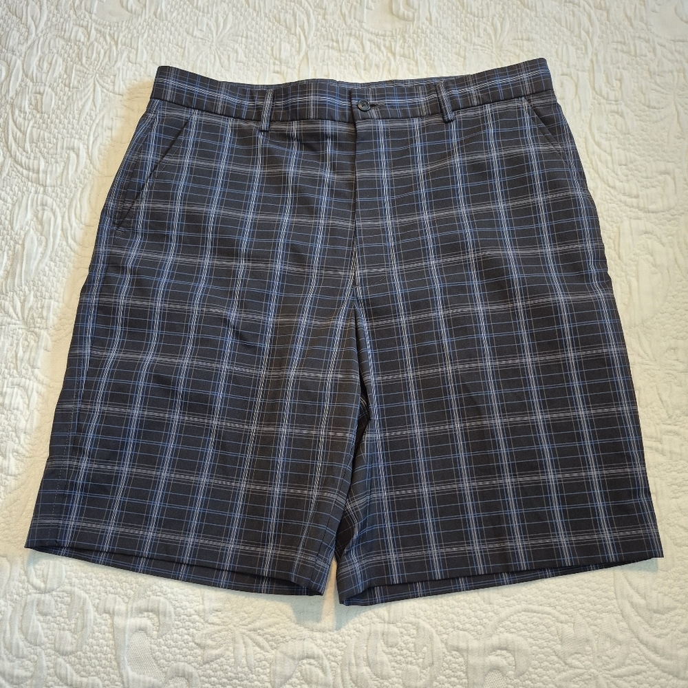 Lone Cypress men's 36 black plaid golf athletic shorts VGUC